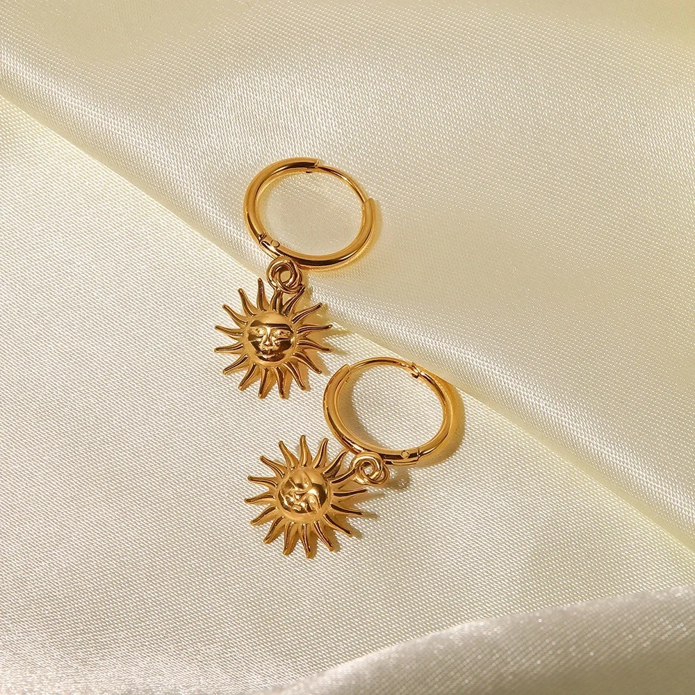 18K Gold Sunface Earrings*Bohemian Earrings*Boho*Celestial*Moon*Star*Waterproof - Picture 5 of 7